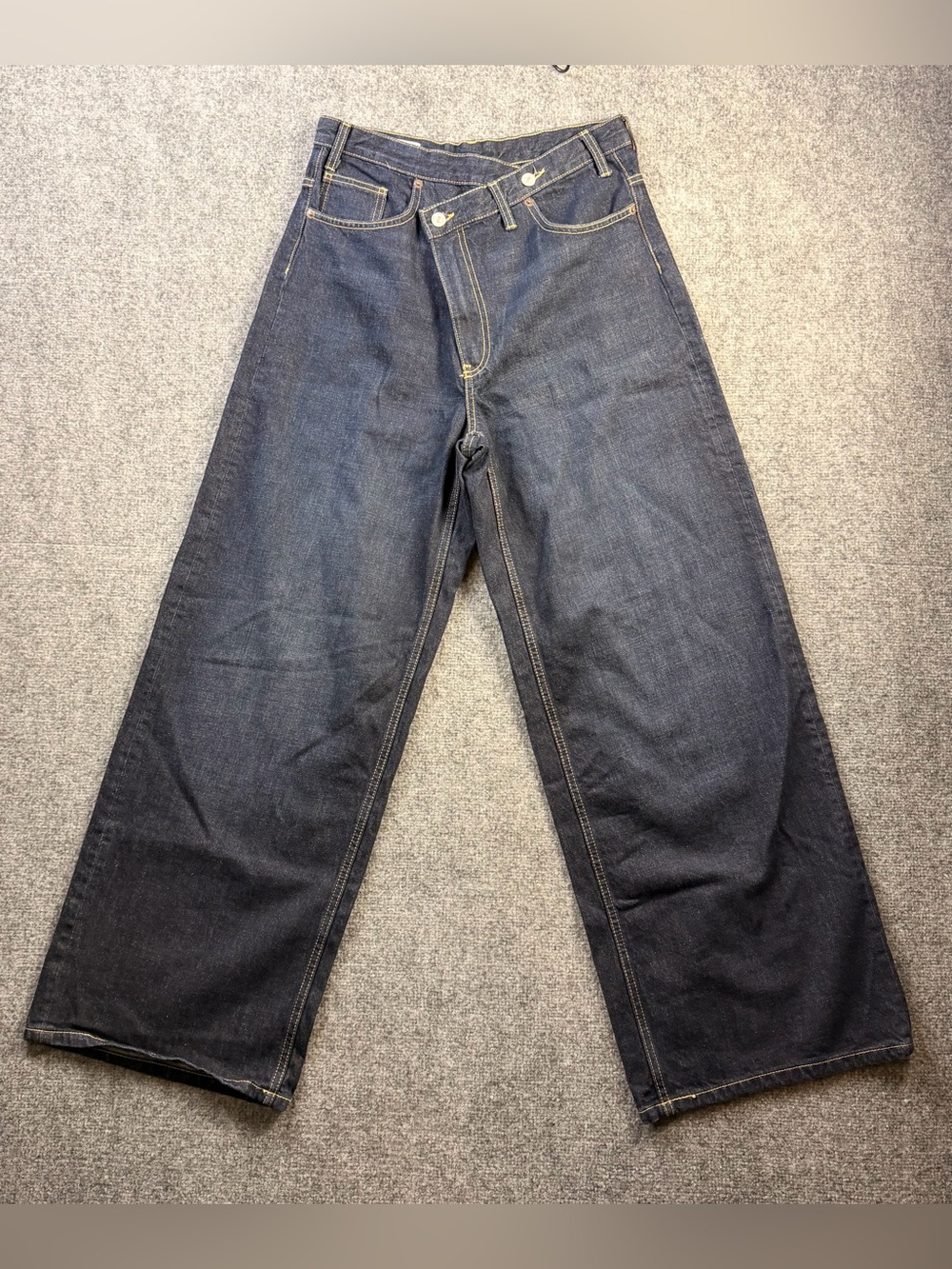 Zara Women’s Size 10 Asymmetrical Crossover Waist Wide Leg Dark Wash Jeans - Picture 3 of 14